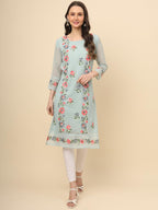 Ekasya WomenS Georgette Straight Cut Round Neck Kurta With Beautiful Embroidery Work (E1628) - Elegant Design, Intricate Embroi