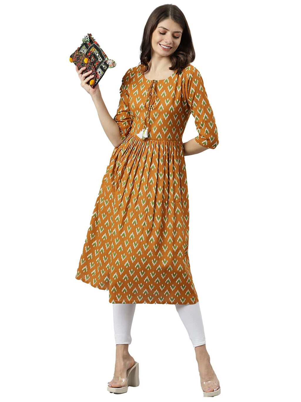 ANNI DESIGNER Women's Polycotton Anarkali Printed Kurta (Moti Mustard_2XL_NEW01_Mustard_XX-Large)