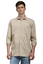 Louis Philippe Men Beige Slim Fit Solid Full Sleeves Casual Shirt