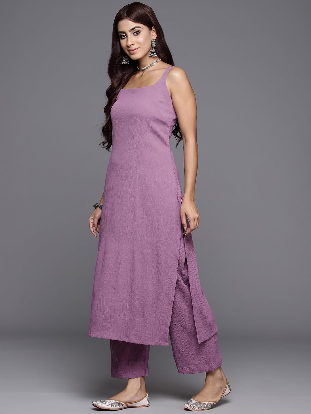 Varanga Women'S Silk Crepe Solid Regular Kurta Set