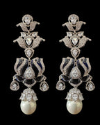 DER810 Lotus Cz earrings -Blue  ( READY TO SHIP )