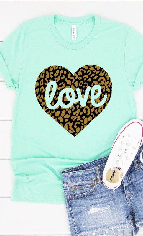 Love Leopard Heart Graphic Tee T-Shirt PLUS