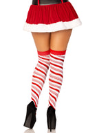 Candy Cane Lurex Striped Over the Knee Socks