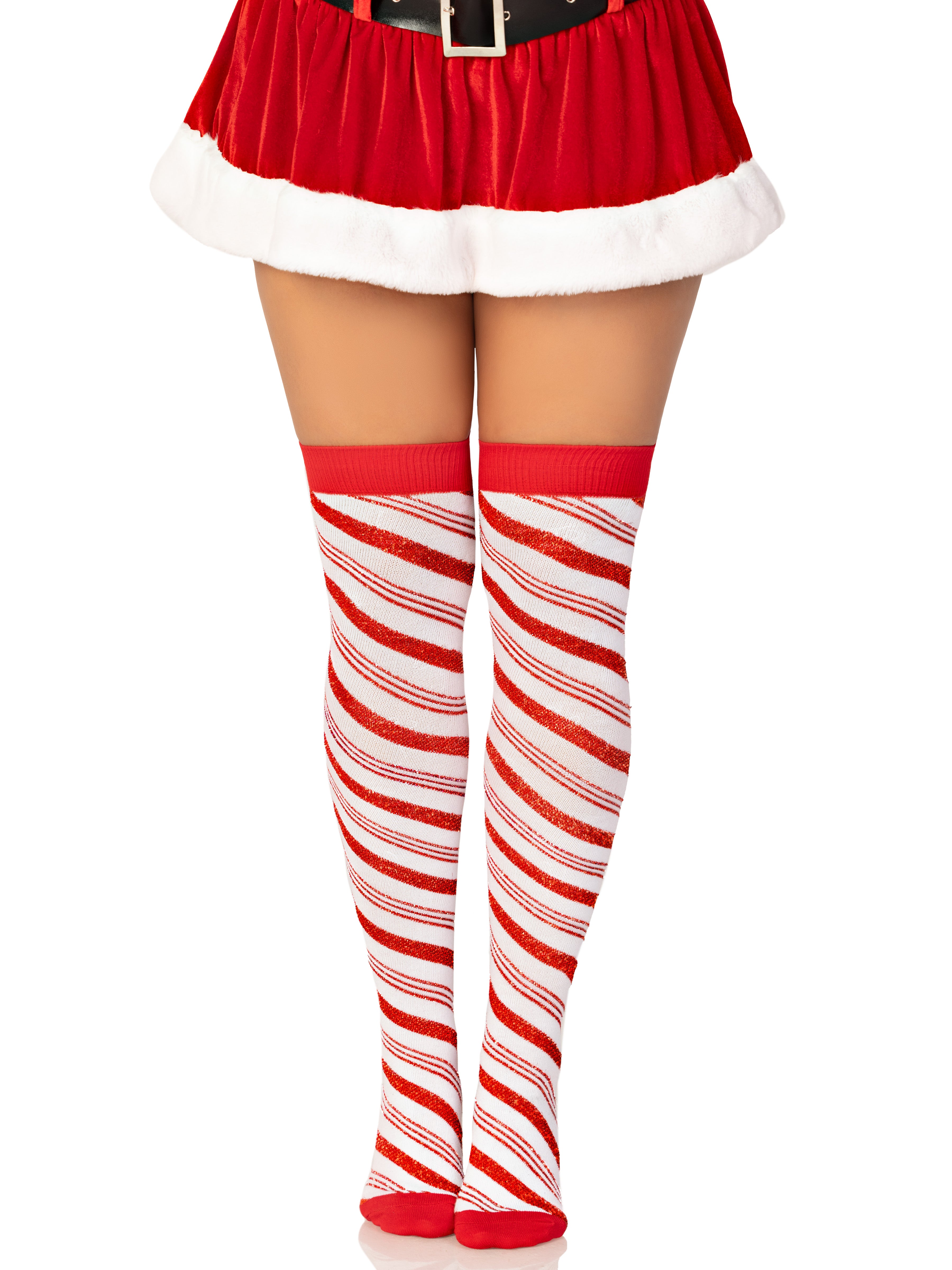 Candy Cane Lurex Striped Over the Knee Socks