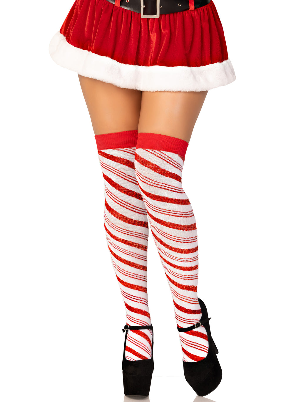 Candy Cane Lurex Striped Over the Knee Socks