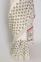 Sandhi: White & Black Contemporary Printed Mulmul Cotton Saree