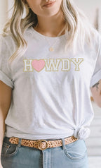 Heart Howdy Faux Chenille Letters Valentine's Tee T-Shirt