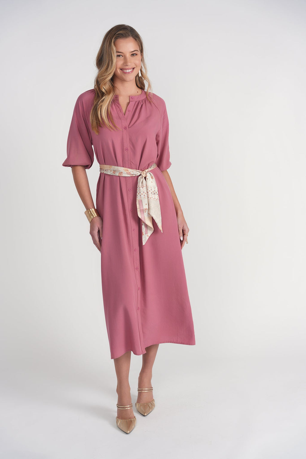 Bandana Waist Cotton Dress- Summer Rose