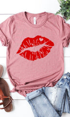 Red Lips Valentines Graphic Tee T-Shirt