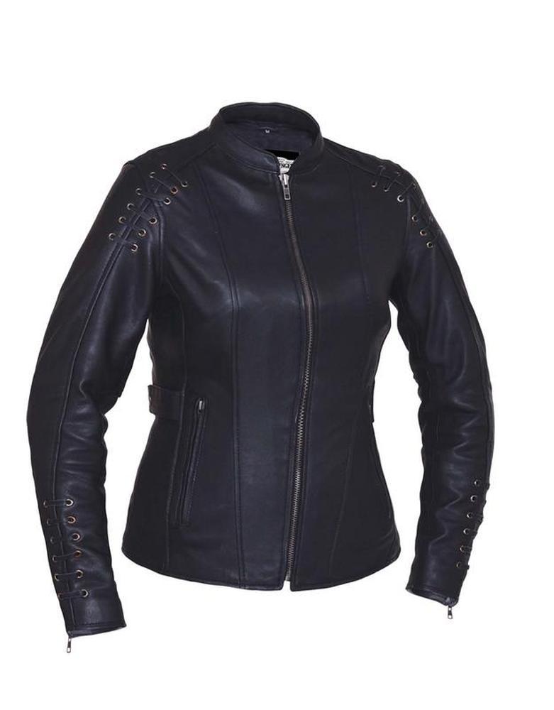 Ladies Derringer Lambskin Leather Jacket,Black,Size - XL