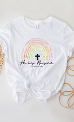 He Is Risen Easter Glitter Rainbow Graphic Tee T-Shirt