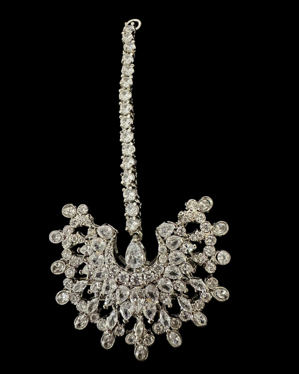DJET95 Subhana silver plated chandbali earrings tika set  ( READY TO SHIP )