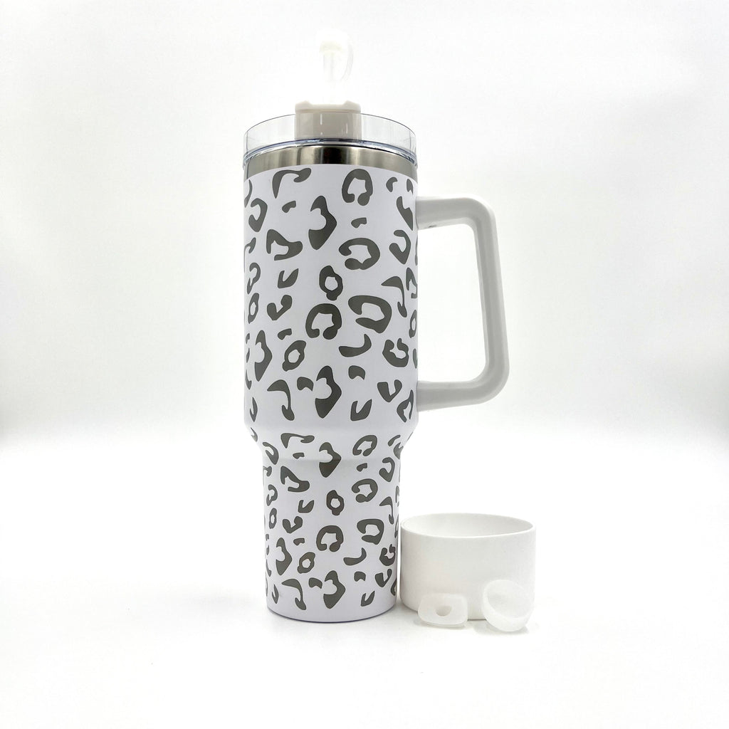 40oz Bundle Cheetah Leopard Laser Etched Stainless Tumbler with Rubber Bumper Straw cover and Spill Proof Stopper