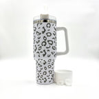 40oz Bundle Cheetah Leopard Laser Etched Stainless Tumbler with Rubber Bumper Straw cover and Spill Proof Stopper
