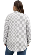 Khaki Plus Size Checkered Buttoned Down Casual Western Jacket