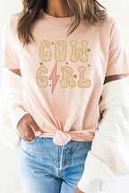 Cow Girl Star Lightening Bolt Western Graphic Tee