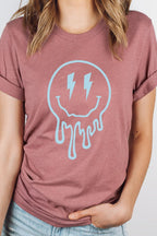 Lightning Bolt Melting Smiley Face Graphic Tee