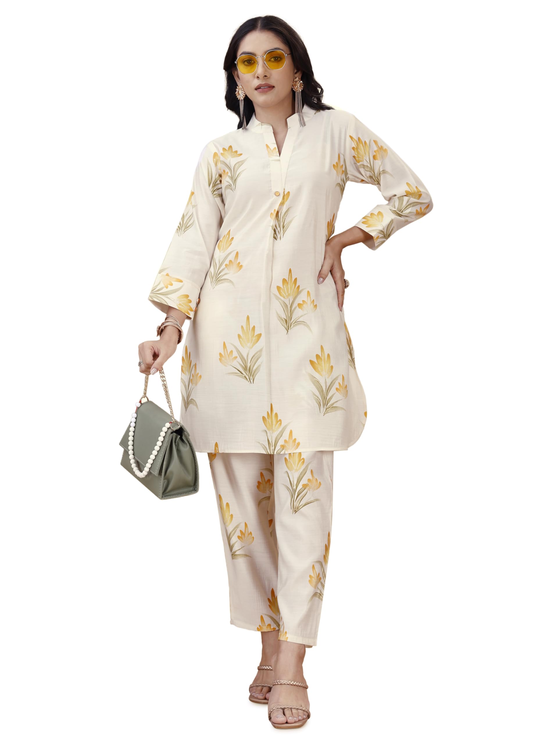 Womanista Women'S Silk Blend Co Ord Set (Coords_9001_Off White