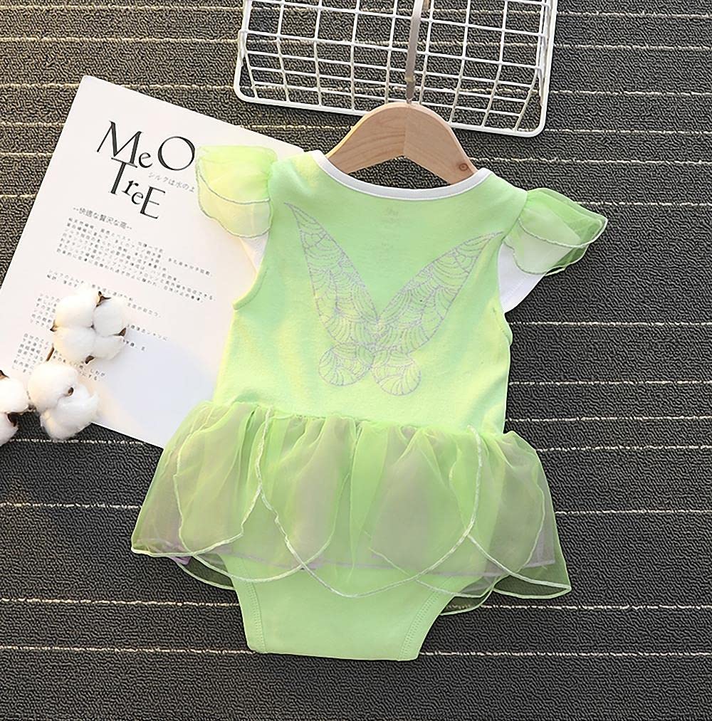 Dressy Daisy Infant Baby Girl Green Fairy Romper Costumes Onesie Dress Bodysuit with Headband Halloween Birthday Party Fancy Out