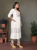 rangita Calf Length Embroidered Tiered Flared Kurti
