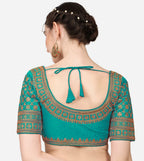 Pujia Mills WomenS Silk Embroidery Sequin Stone Work Readymade Saree Blouse