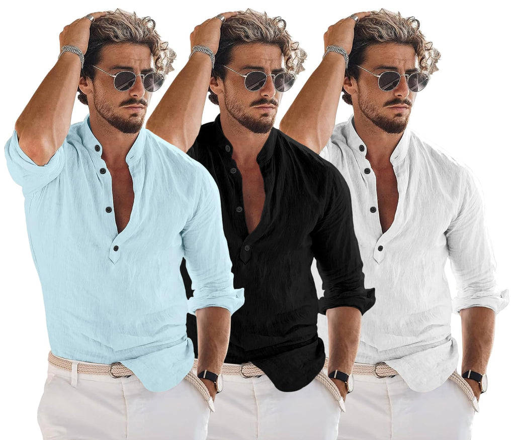 Zartha Combo Of Men Solid Cotton Blend Straight Kurta Shirt Pack Of 3