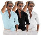Zartha Combo Of Men Solid Cotton Blend Straight Kurta Shirt Pack Of 3