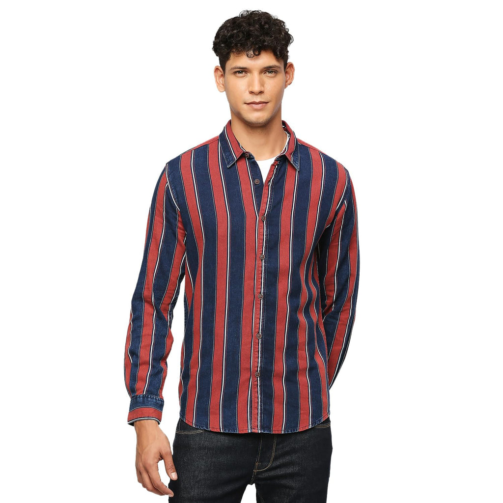 Pepe Jeans Cotton MenS Regular Fit Striped Shirts Red, Medium