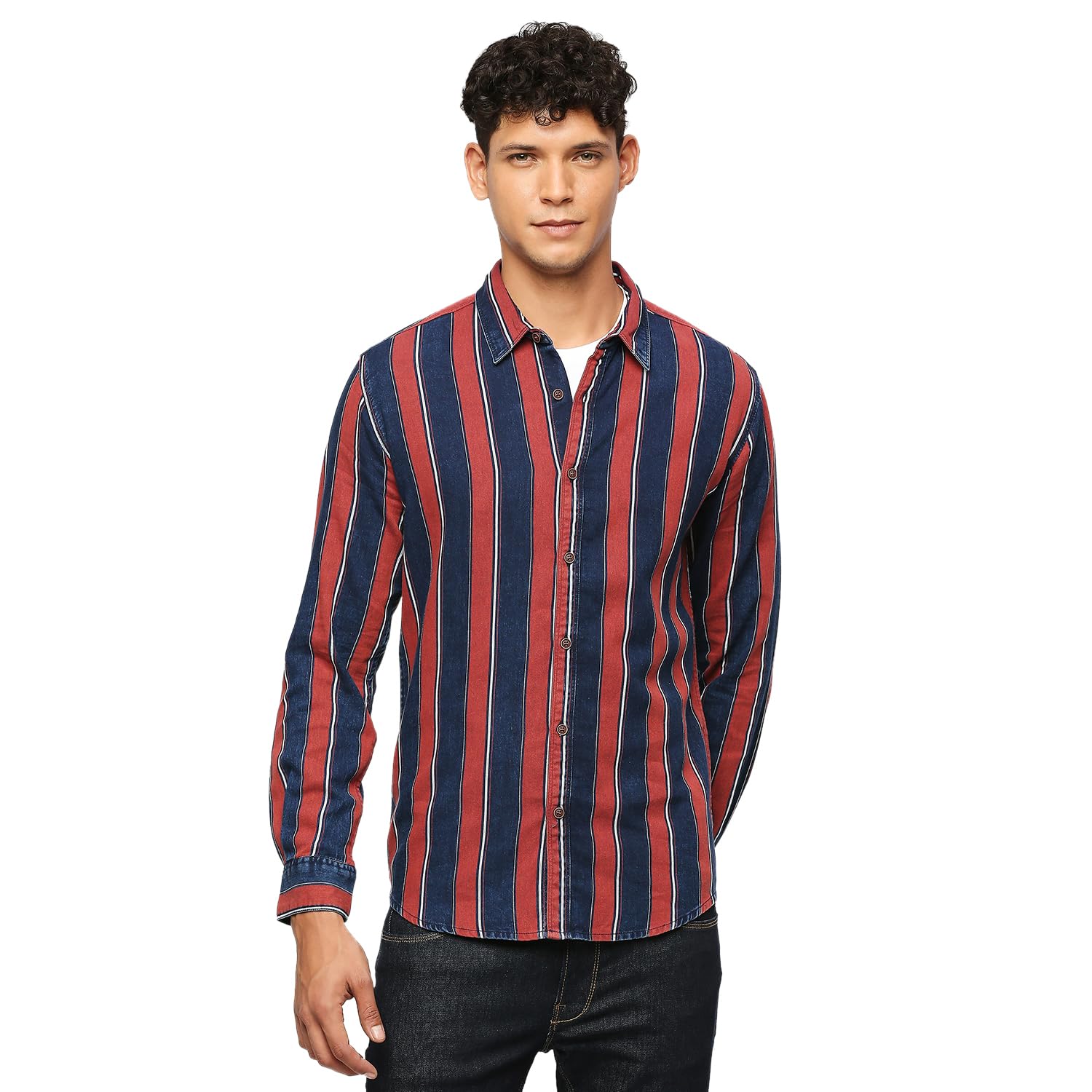 Pepe Jeans Cotton MenS Regular Fit Striped Shirts Red, Medium