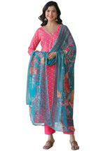ANNI DESIGNER Womens Cotton Blend Straight Printed Kurta with Pant & Dupatta (Foolkiran Pink_XL_Pink_X-Large)