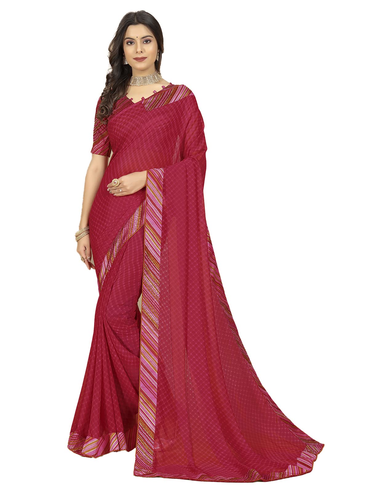 rangita Women Pink Bandhej Printed Georgette Saree With Blouse Piece