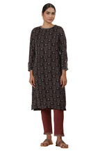 W For Woman Folksong Black Festive Geometric Print Viscose Straight Kurta_24Maf11683-910666_Xl