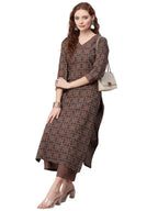 ANNI DESIGNER Womens Cotton Blend Printed Straight Kurta with Pant (Pini Black_XL_Black_X-Large)