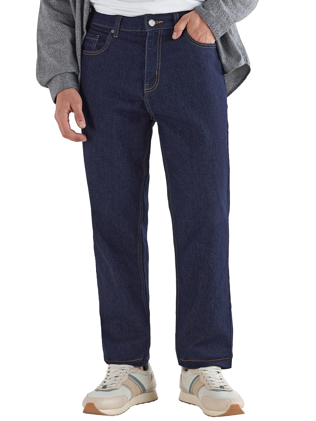Bewakoof Mens Solid Regular Fit Cotton Elastane Blend Jeans_662620_Blue_38