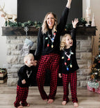 IFFEI Matching Family Pajamas Sets Christmas PJ's with Deer Long Sleeve Tee and Plaid Pants Loungewear 8-9 Years Black