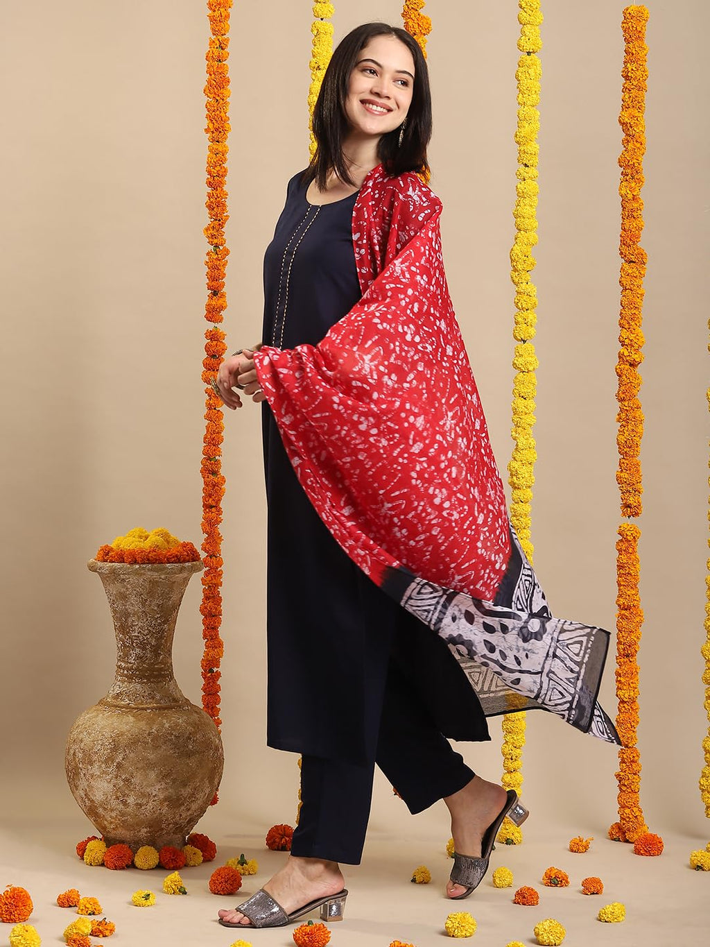 ANNI DESIGNER Womens Rayon Blend Straight Solid Kurta with Pant & Dupatta (MEGHASRI Dark Blue_M_Blue_Medium)