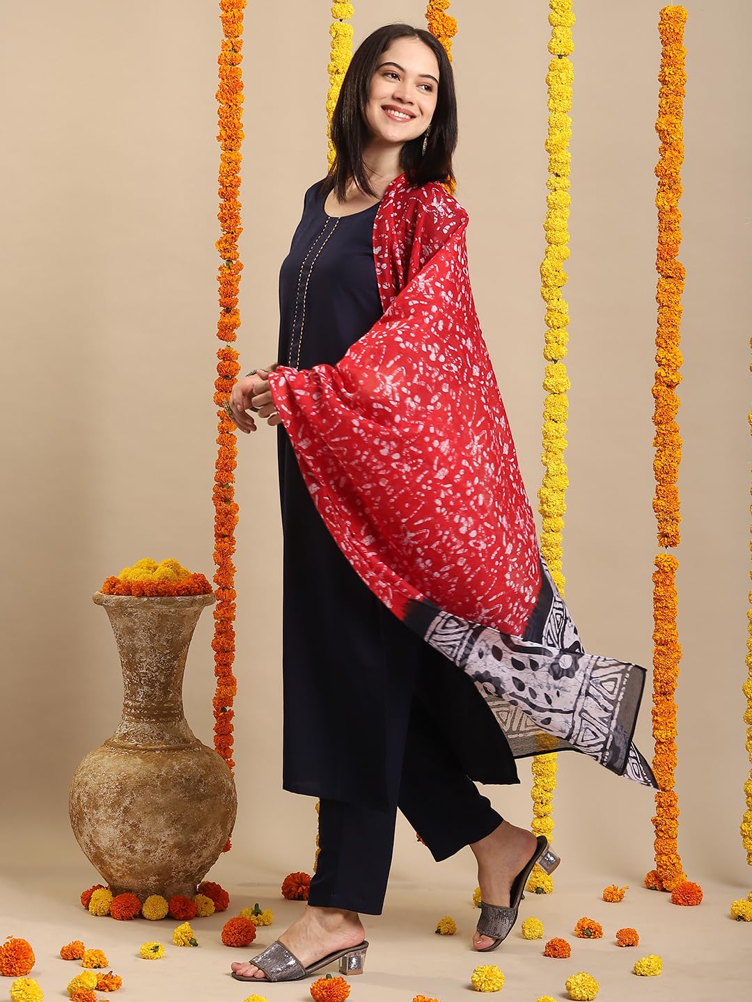 ANNI DESIGNER Womens Rayon Blend Straight Solid Kurta with Pant & Dupatta (MEGHASRI Dark Blue_M_Blue_Medium)