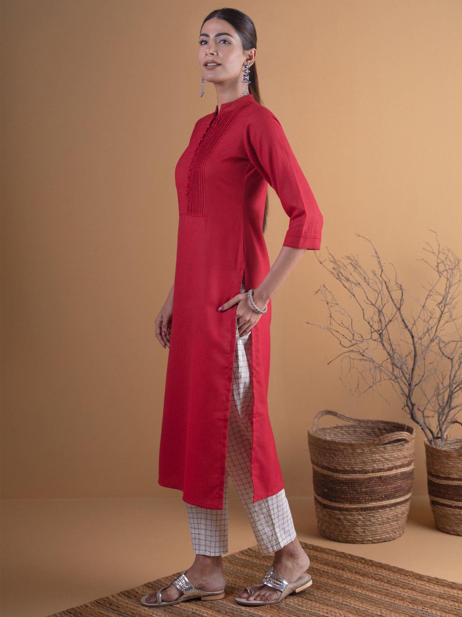 Libas WomenS Cotton Straight Kurta (4339_Maroon
