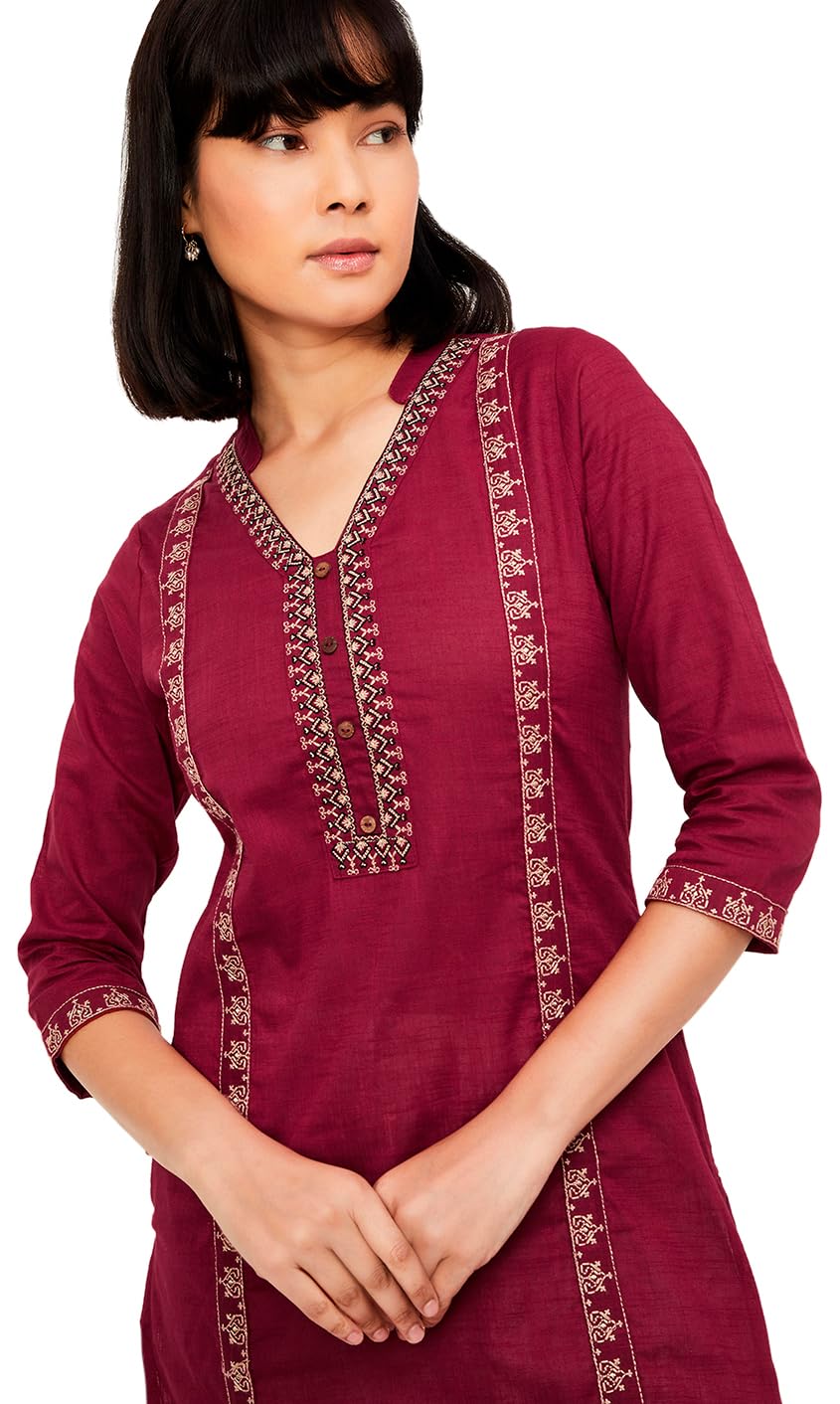 Max Women Cotton Blend Regular Fit Regular Kurta (Nawwfe24Femaroon_Maroon, Medium)