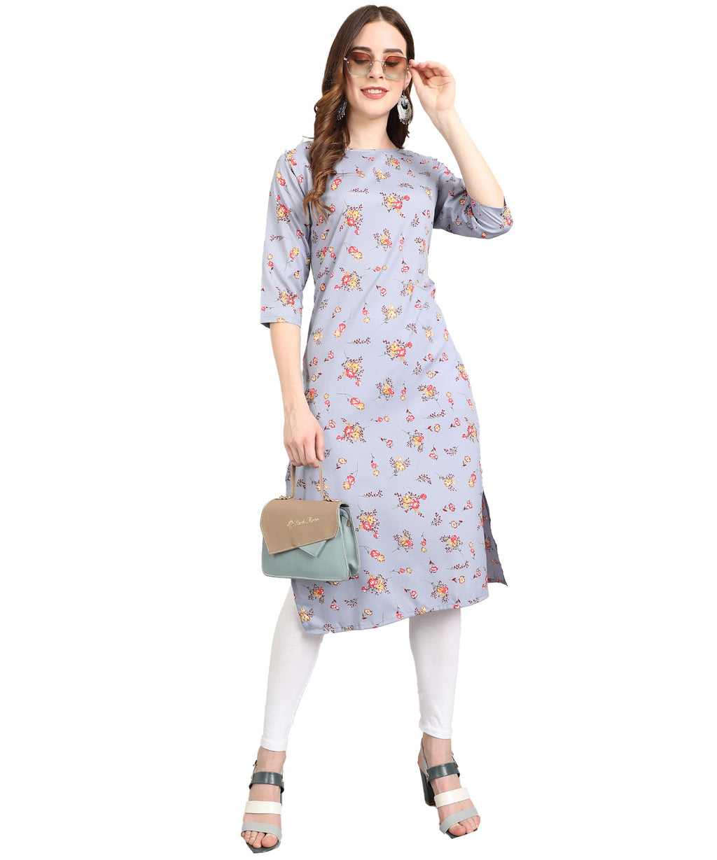 Lookmark Womens Crepe Straight Printed Kurti(K1053-Xl) Grey