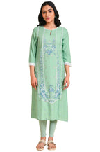 W For Woman Women'S Light Green Glitter Viscose Printed Straight Kurta_23Few18662-120047, X_Large_14