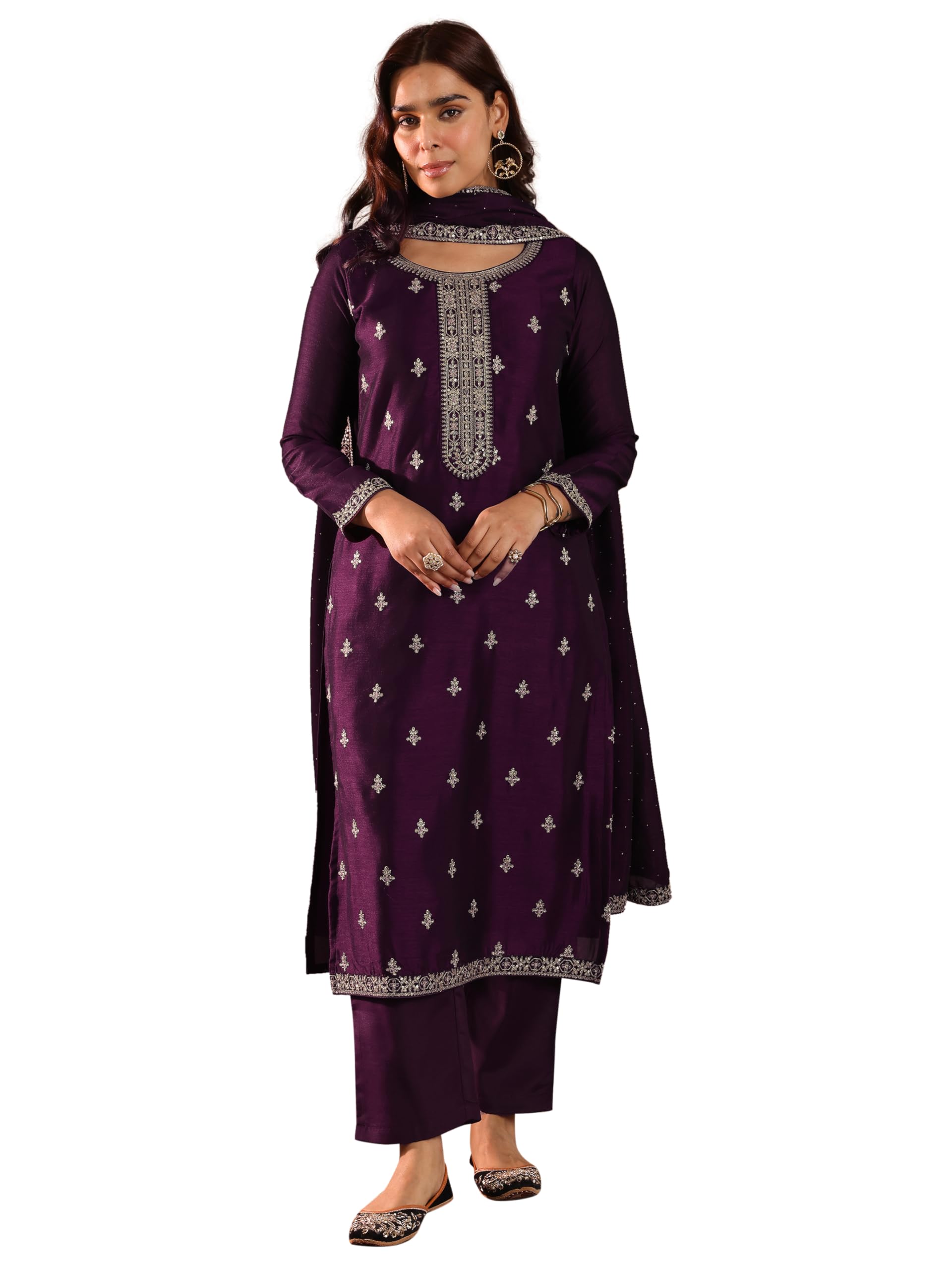 Libas WomenS Silk Blend Ethnic Motifs Kurta Set (49505 Burgundy