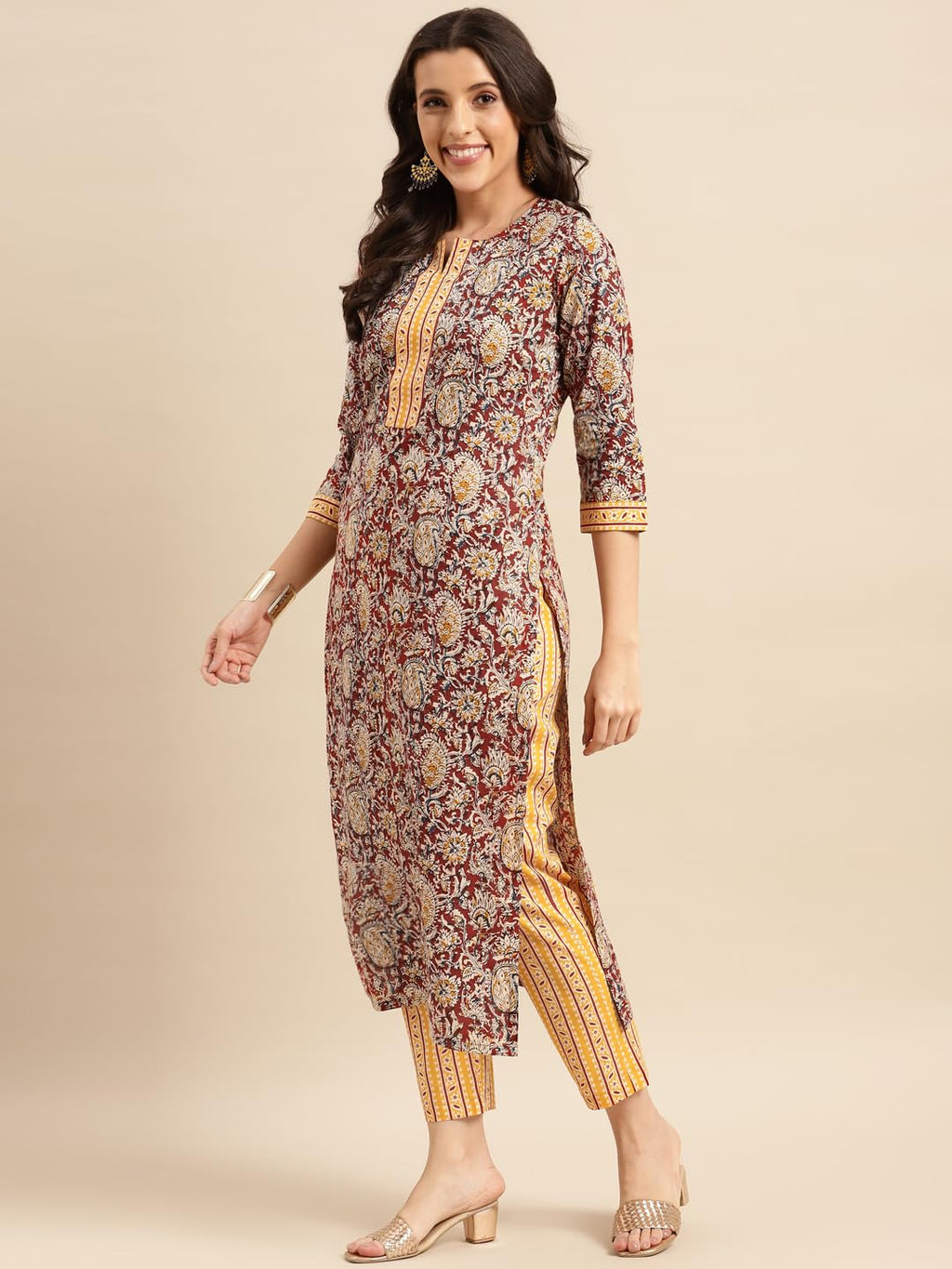 ANNI DESIGNER Womens Cotton Blend Printed Straight Kurta with Pant (Kalam Red_XXL_Red_XX-Large)