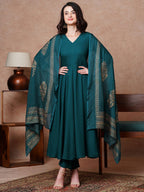 ANNI DESIGNER Women s Kurta Rayon Blend Pants with Dupatta, dark blue, 2XL