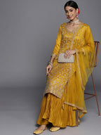 Libas WomenS Silk Blend Kurta Sets (33592O_Mustard