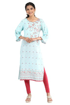Aurelia Women'S Viscose Blue Geometric Round Neck Straight Kurta Set_21Fea12225-502842_L