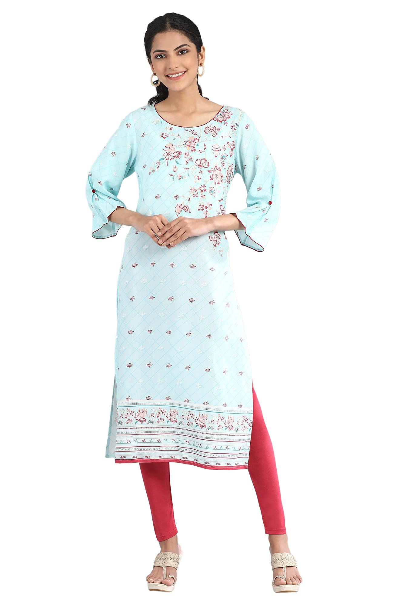 Aurelia Women'S Viscose Blue Geometric Round Neck Straight Kurta Set_21Fea12225-502842_L