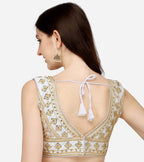 Vihu Fashion WomenS Silk Embroidery Sequins Zari Work Readymade Saree Blouse