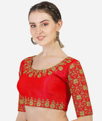 Pujia Mills Womens Silk Embroidery Half Sleeve Readymade Blouse