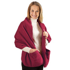 Collections Etc Cozy Fleece Wrap Shawl With Large Front Pockets - Keeps Hands and Shoulders Warm During Cold Winter Season, Burg